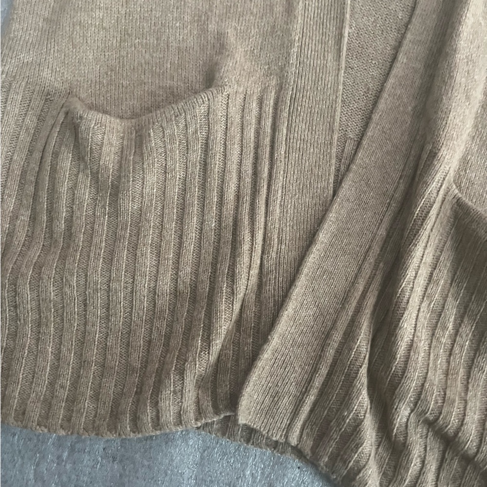 [S]Sunday Best Tan Ribbed Open-Front Viscose Blend Cardigan - Picture 2 of 8